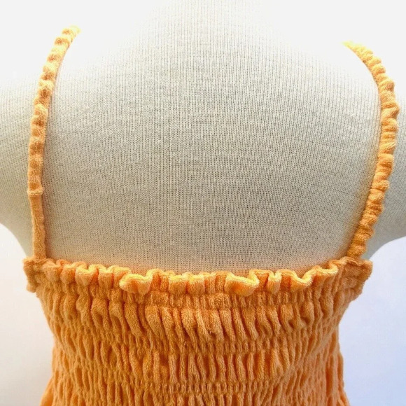 NWT SO Juniors Pullover Terry Cloth Smocked Peplum Orange Shirred Tank Sz Large - Picture 6 of 11